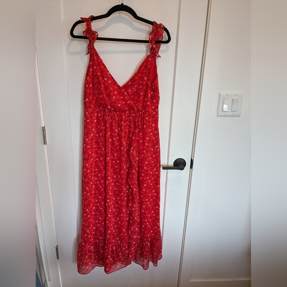 Madewell Ruffle-Strap Wrap Red Floral Maxi Dress Prairie Posies - Picture 2 of 4